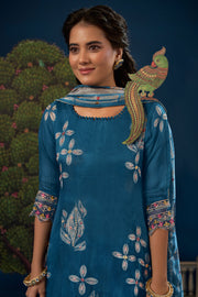 Pure Premium Corduroy Digital Print Salwar Kameez In Teal Color